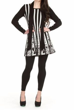 Papillon Stripe Dress With Floral Border And Scarf In Black