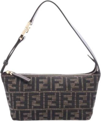Fendi Pre-owned Vanity Pouch Small Canvas Leather Handbag - Dames - Vintage Schoudertas - Bruin - ONE Size - Leer - Vintage
