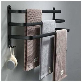 OEM Toallero De Ba&ntilde;o, Barras Para Toallas Adhesivas Negras Para Montaje En Pared, Ideales Para Ducha Y Cocina, Barras Impermeables Con Gancho (negro, 60 C