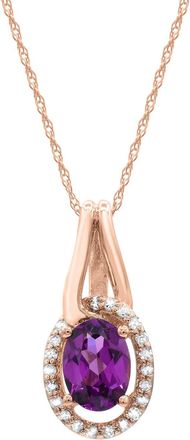 Diamond2Deal 10K Rose Gold Rhodolite Purple Garnet and Diamond Pendant Necklace 18