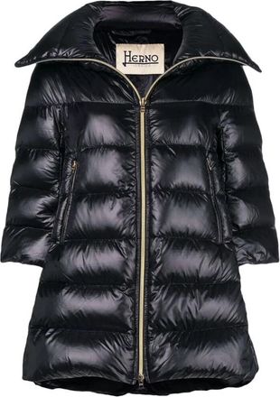 Herno Zwarte Puffer Voorkant Geritste Jas - Dames - Gewatteerde jassen - Zwart - 2XL - Jassen