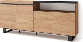 Skraut Home Aparadores Para Sal&oacute;n, Gran Capacidad De Almacenaje, 200x87x35cm, 4 Puertas, Dise&ntilde;o Industrial, Estilo Moderno, Roble Y Negro - Skraut Home