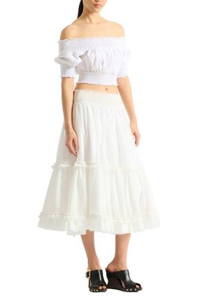 Balmain Poplin off-the-shoulder top in White at Nordstrom, Size 40 Eu