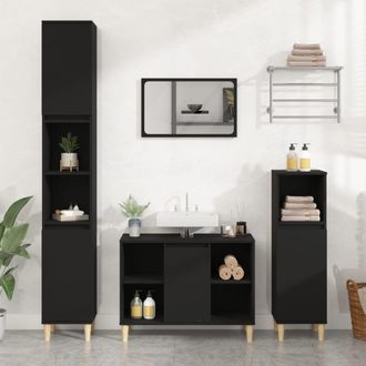 vidaXL Armario Para Lavabo Madera Contrachapada Negro 80x33x60 Cm Vidaxl
