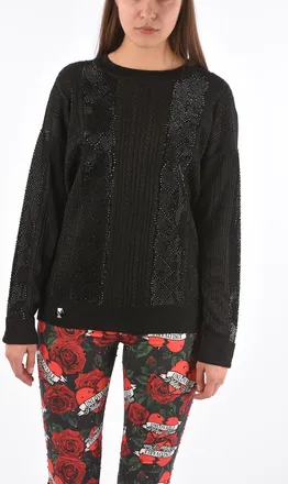 Philipp Plein COUTURE maglia a trecce LS in lurex con cristalli Philipp Plein