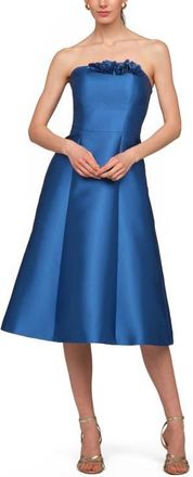Kay Unger Livia Strapless Satin Cocktail Dress in Spring Blue at Nordstrom, Size 16