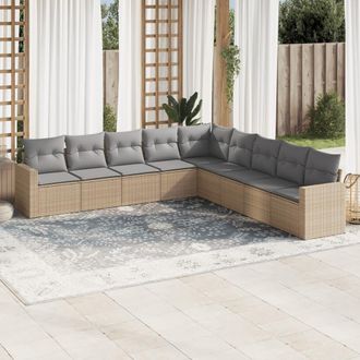 vidaXL Set De Sof&aacute;s De Jard&iacute;n 9 Pzas Con Cojines Rat&aacute;n Sint&eacute;tico Beige Vidaxl