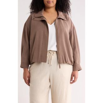 Max Studio Bubble Hem Bomber Jacket in Mushroom at Nordstrom Rack, Size 1 X