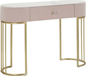 Mauro Ferretti Consola de metal dorado, tela rosa y madera blanca cm 100x40x76