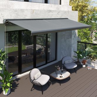 OUTSUNNY LED Light Cassette Electric/Manual Awning Window Sun Shade Grey in Light Grey