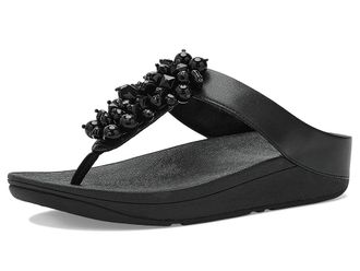 FitFlop Fino Bead-Cluster Toe-Post Sandals Womens Wedge Shoes Black : 10 M (B), Synthetic