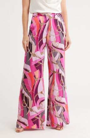 L'agence Pilar Silk Wide Leg Pants in Pink Multi Buckle Swirl at Nordstrom Rack, Size 4