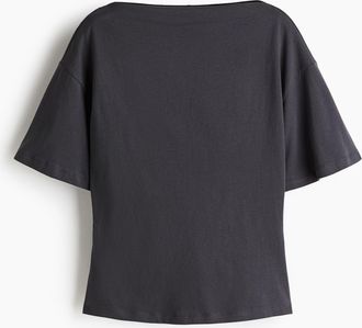 H&M Baumwollshirt mit U-Boot-Ausschnitt - Grau