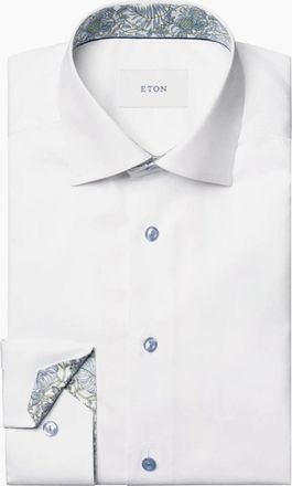 Eton Mens Eton Floral Trim Signature Twill Slim Shirt 00 White - Size: Regular/38