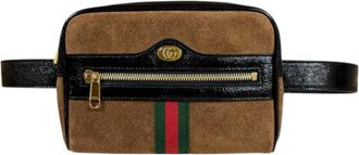 Gucci Black Brown Suede Patent Leather Fanny Pack (Pre-Owned)
