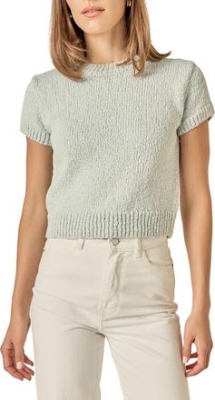 English Factory Rib Trim Short Sleeve Knit Top in Icy Blue at Nordstrom, Size X-Small