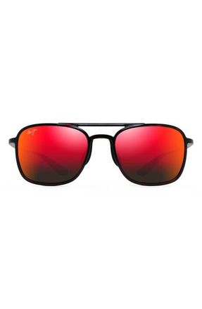 Maui Jim Keokea 55mm PolarizedPlus2 Aviator Sunglasses in Black Red Tortoise/lava at Nordstrom