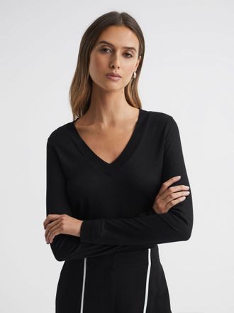 Reiss Brady Neck Top Knitted, Black Size: XS