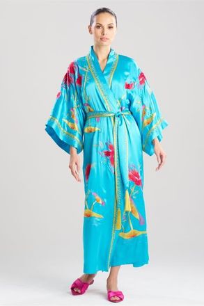 Natori Couture Bali Embroidered Silk Robe in Azure at Nordstrom, Size X-Small