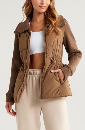 Zella Quilted Rib Mix Hybrid Jacket in Brown Teak at Nordstrom Rack, Size Small