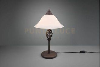 Trio Rustica lampada da tavolo metallo ruggine con diffusore vetro bianco h. 50CM 2 luci attacco E14