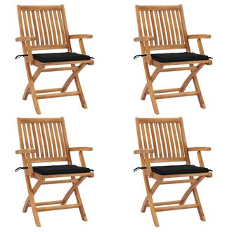 vidaXL Vidaxl - Sillas De Jard&iacute;n Plegables 4 Uds Madera Maciza Teca Con Cojines
