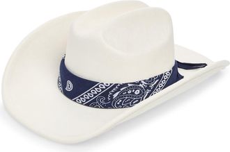 BP. Bandana Trim Cowboy Hat in Ivory- Blue Bandana at Nordstrom