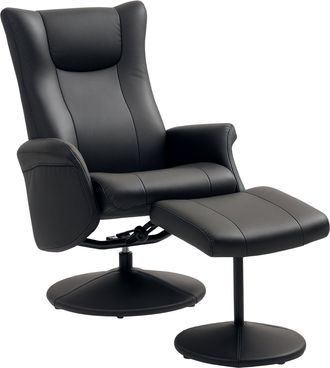 HOMCOM Swivel Recliner Chair with Footstool and Adjustable Back - Black | TJ Hughes