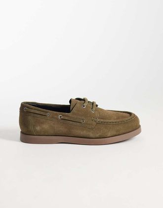 Asos Scarpe da barca stringate in camoscio kaki con suola in gomma-Verde