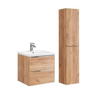 Petits Meubles Set mueble lavabo encastrado y columna estratificado marr&oacute;n