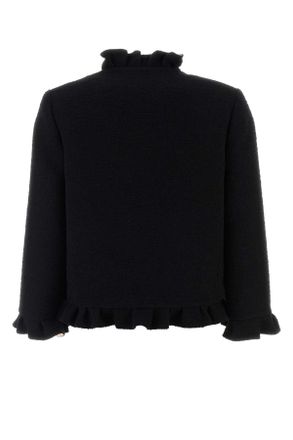 Valentino Garavani Womens Rouches Blazer Black Silk Blazers