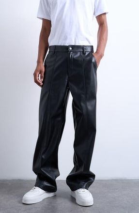 Topman Baggy Fit Faux Leather Pants in Black at Nordstrom, Size 32 X 32