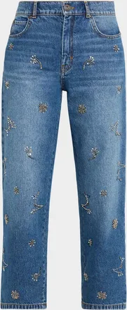 Max Mara Beaded Cotton Denim Crop Jeans