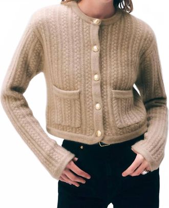 White + Warren Cashmere Luxe Cable Cardigan In Taupe Heather