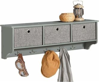 SoBuy Sobuy - Wall Coat Rack Wall Shelf Wall Storage Cabinet Unit with 3 Baskets 5 Hooks Grey,FRG282-HG
