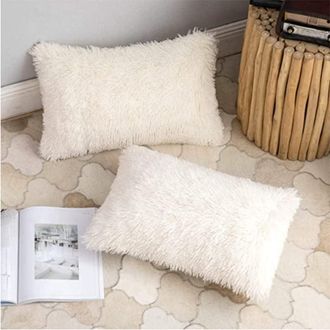 OEM Juego De 2 Fundas De Coj&iacute;n De Felpa De 50 X 70 Cm - S&uacute;per Suaves Y Mullidas - Para Sof&aacute;, Decoraci&oacute;n, Jard&iacute;n Y Uso Exterior - Blanco - 50 X 70 Cm