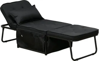 HOMCOM Folding Sleeper Chair Bed With Pillow And Side Pockets - Black | TJ Hughes