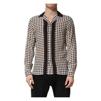 Dolce & Gabbana Casual Shirts, male, Black, Size: XL Dolce & Gabbana White Black Polka Dot Silk Men Casual Shirt