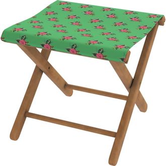 Vent de Boh&egrave;me Taburete plegable de eucalipto y tela outdoor floral verde