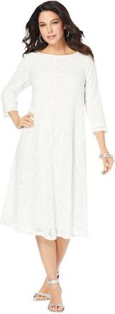 Roaman's Plus-Size 3/4 Sleeve Boatneck Lace Swing Dress in White at Nordstrom, Size 40