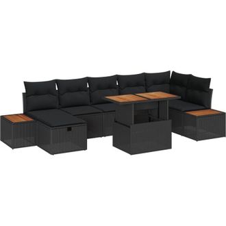 vidaXL Conjunto De Sof&aacute; De Jard&iacute;n 8 Pcs Negro Rat&aacute;n Sint&eacute;tico
