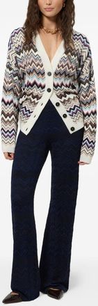 Missoni Womens Straight Leg Trousers With Zigzag Pattern Blue Viscose