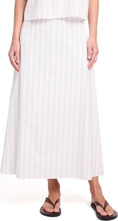 TWP Stripe Cotton A-Line Skirt in White /Wine at Nordstrom, Size 10