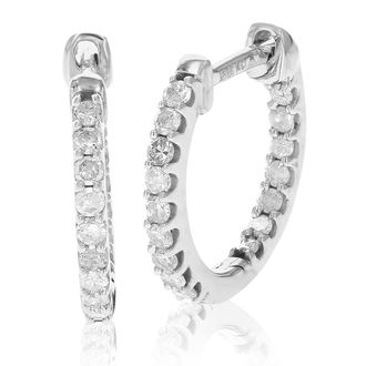 Vir Jewels 1/4 cttw Inside Out Diamond Hoop Earrings.925 Sterling Silver 30 Stones Prong 1/2 Inch