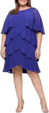 S.L. Fashions Cape Overlay Beaded Cocktail Dress in Iris at Nordstrom, Size 14W