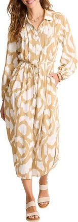 Tommy Bahama Inlet Ikat Long Sleeve Midi Shirtdress in Golden Honey at Nordstrom, Size X-Large