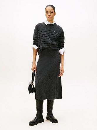 Tommy Hilfiger Womens Wool Midi Skirt - Dark Grey Heather - S