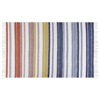 Beliani Alfombra Azul Blanco Amarillo Rojo 140 X 200 Cm A Mano A Rayas Borlas Tozakli