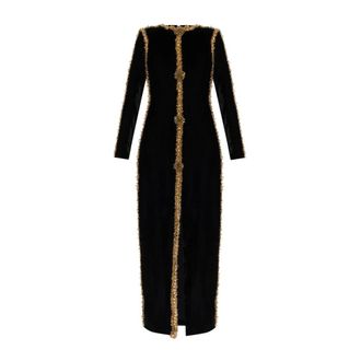 Balmain Abito lungo in velluto con bordi ricamati - - Dresses - Donna - Nero - S