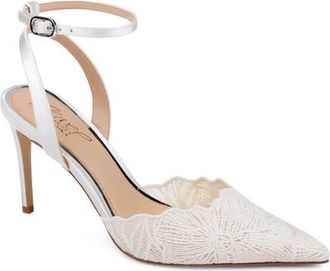 Badgley Mischka Zaima Ankle Strap Pump in Ivory Satin at Nordstrom, Size 7.5